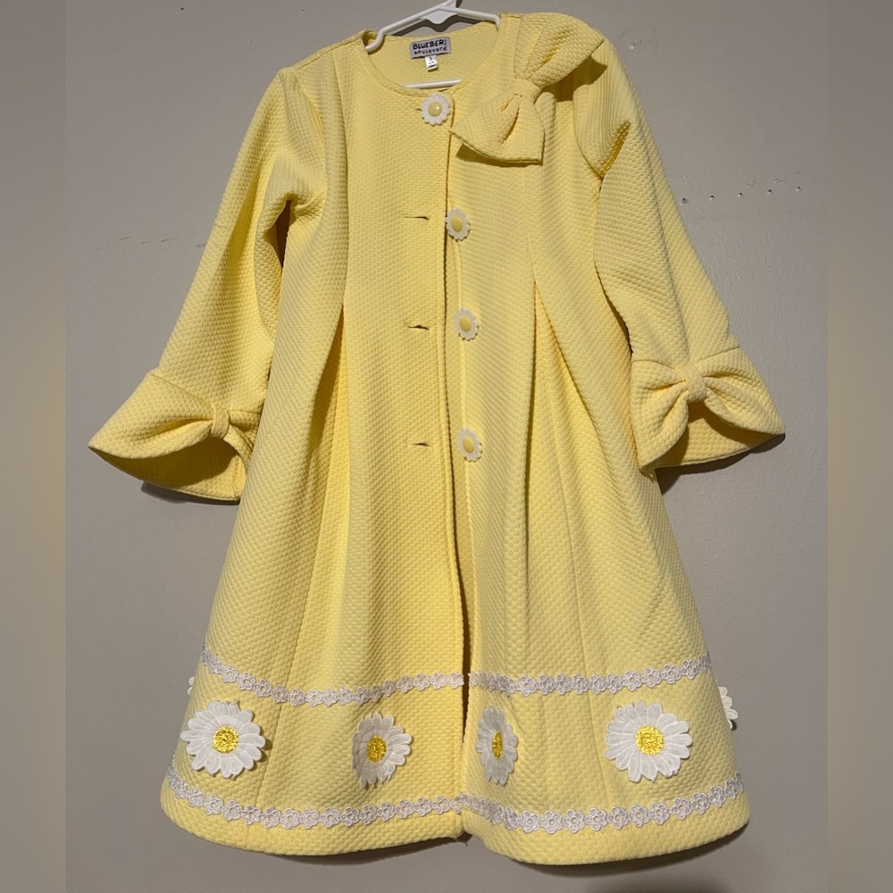 Blueberi Boulevard Yellow Girls' Coat with Floral Accents
